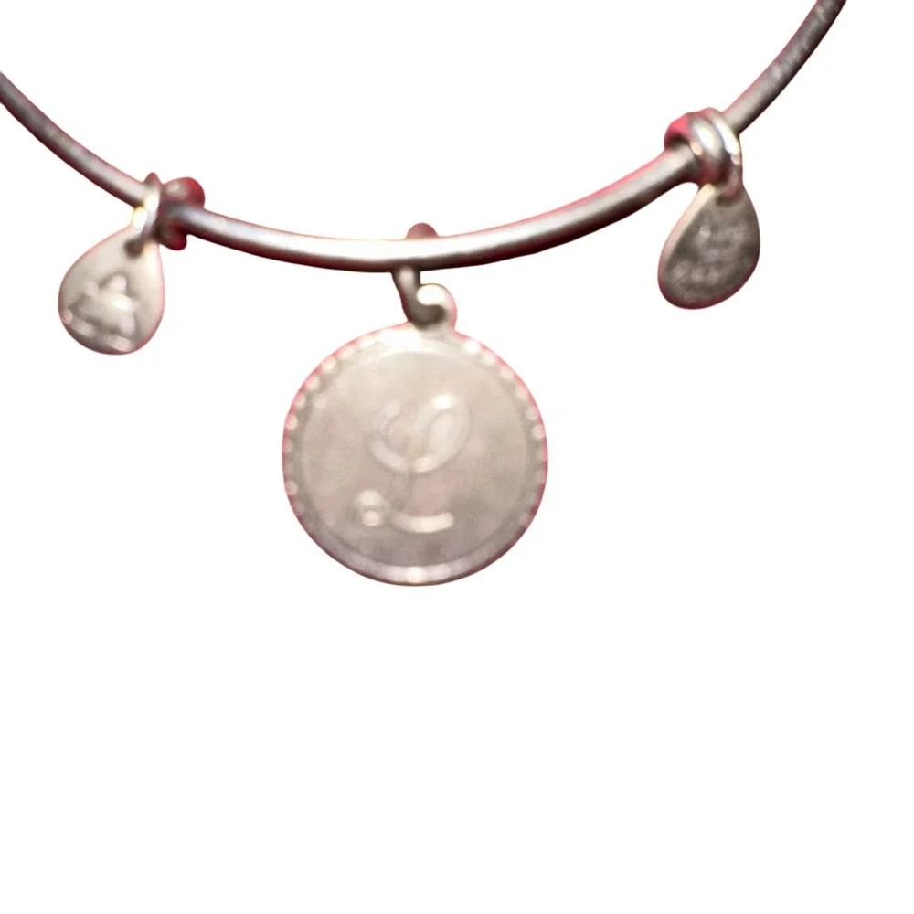 Alex and Ani Initial‎ L Charm Bangle Bracelet Silver Tone Expandable